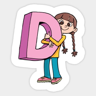 girl is holding the capital letter D Sticker